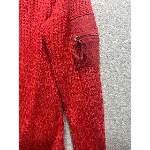 VTG Free People Cardigan Sweater Full Zip Sleeve Zipper Pocket Red Womens Size M - Picture 3 of 9